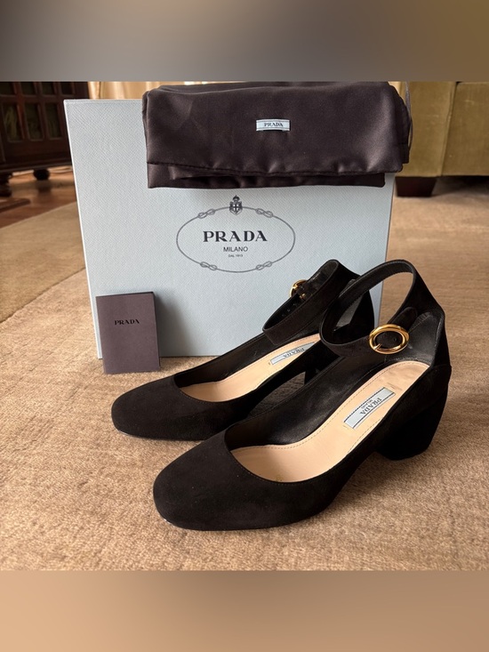 Prada Shoes - PRADA Black Suede Ankle Strap Heels 37